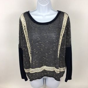 Paper Crane Semi Sheer Top Navy Cream Crochet